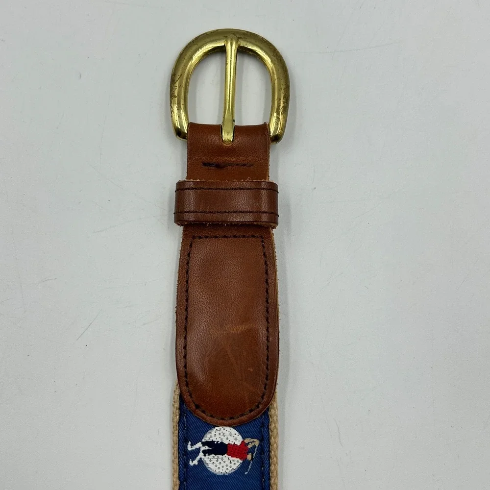 Surcingle Belt Navy Blue Mens Size 36 Embroidered Golfer Canvas Leather